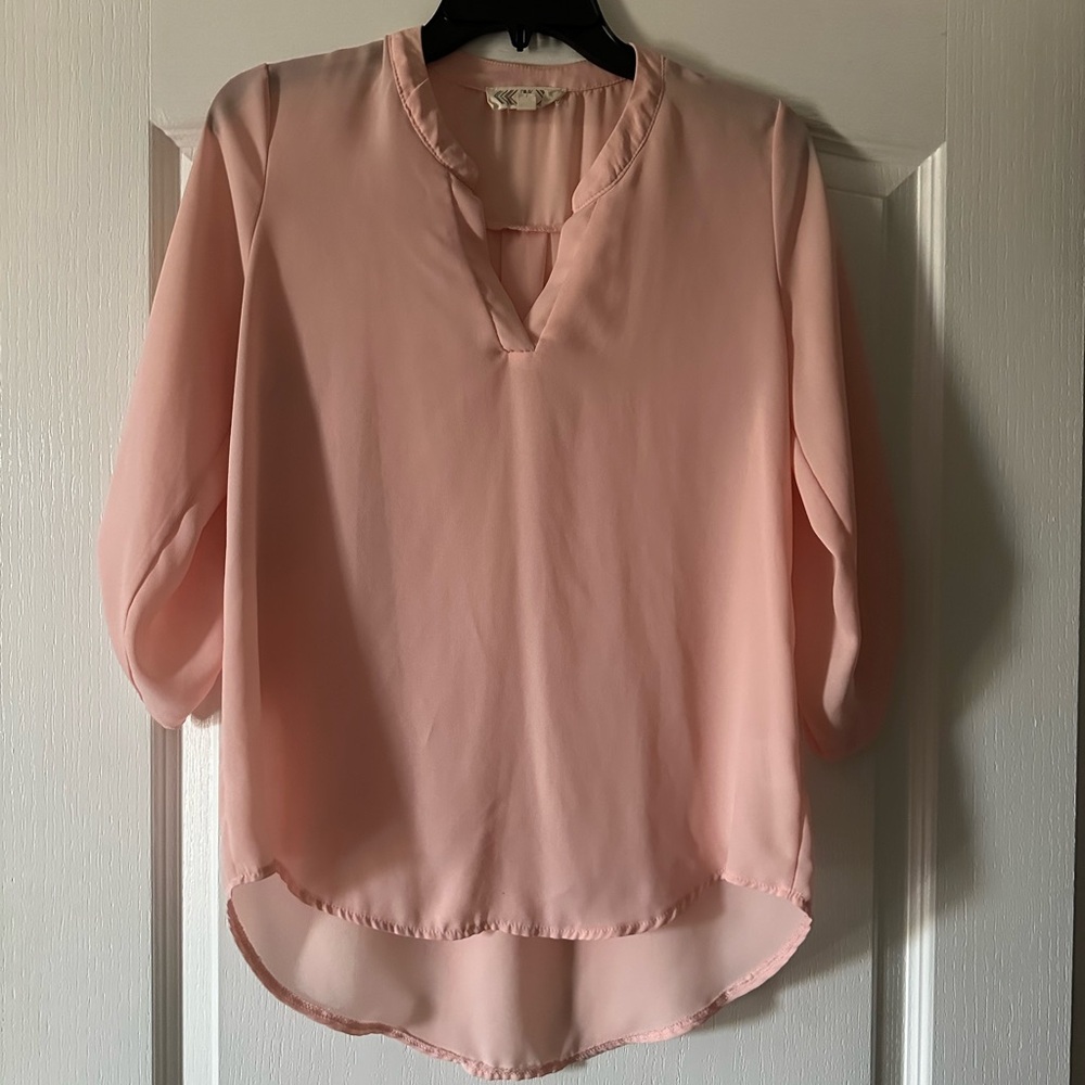 Pink Rose Soft Pink V-Neck Blouse